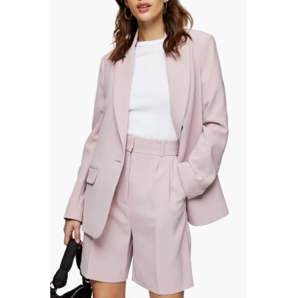 Topshop Clean Crepe Single Breasted Blazer Suit Jacket Pink Size 4 - Picture 1 of 9
